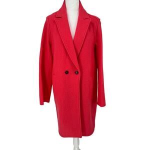 NWT J.CREW Daphne Italian Boiled Wool Double-Breasted Coat in Coral Red Sz 14